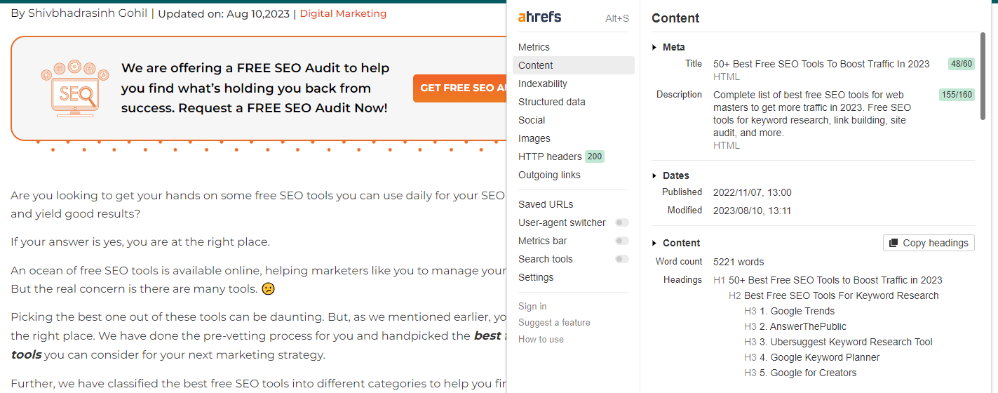 Ahrefs SEO Toolbar - best chrome extensions for seo