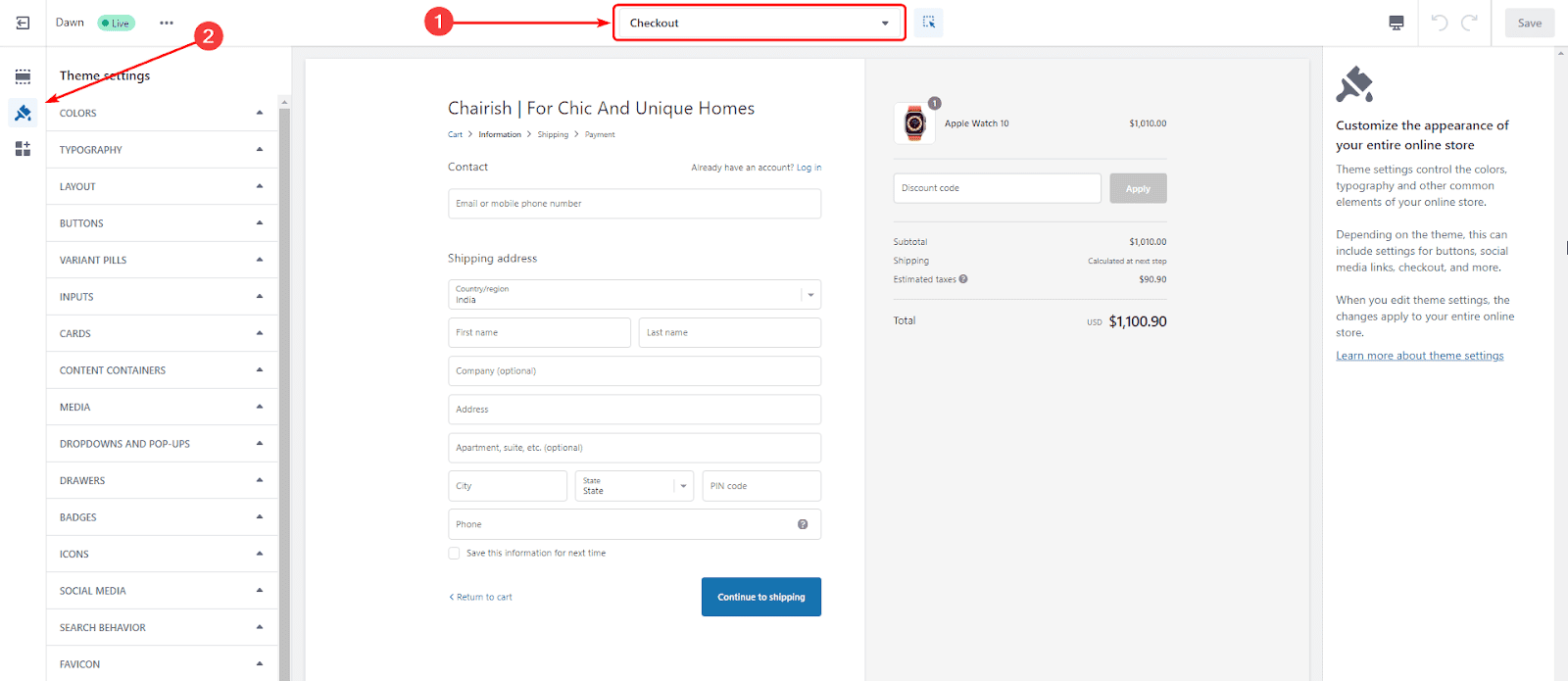 Shopify checkout page customization