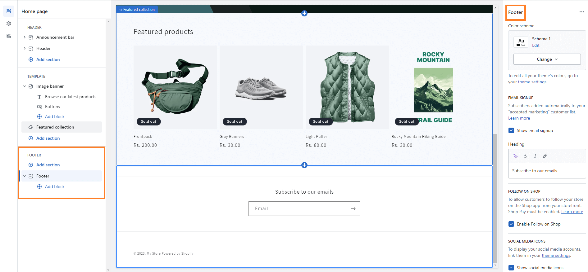 Edit homepage in Shopify - Footer