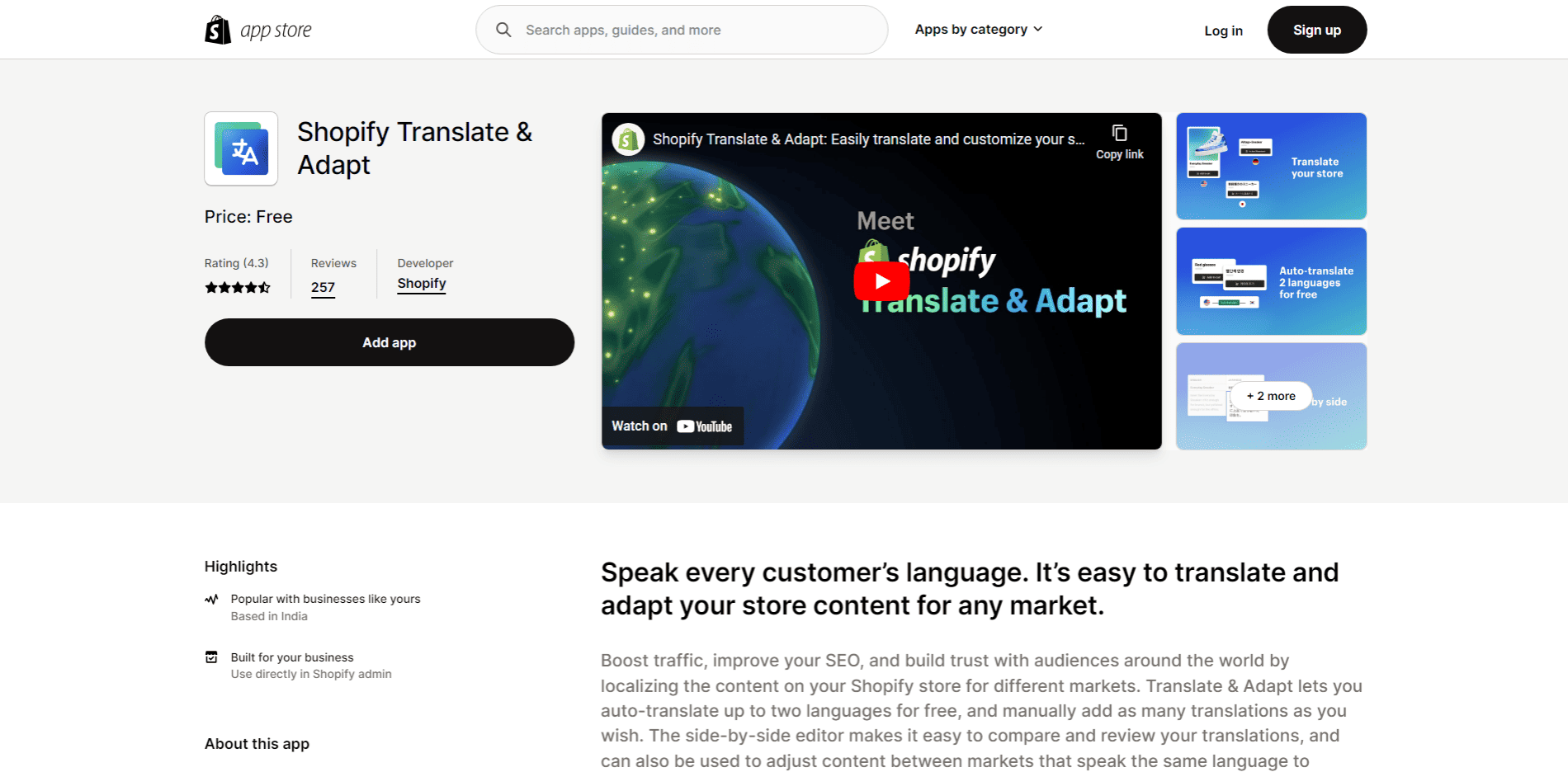 Shopify translate adapt app - best Shopify apps