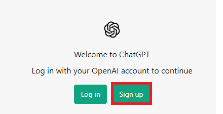 Sign up button for ChatGPT