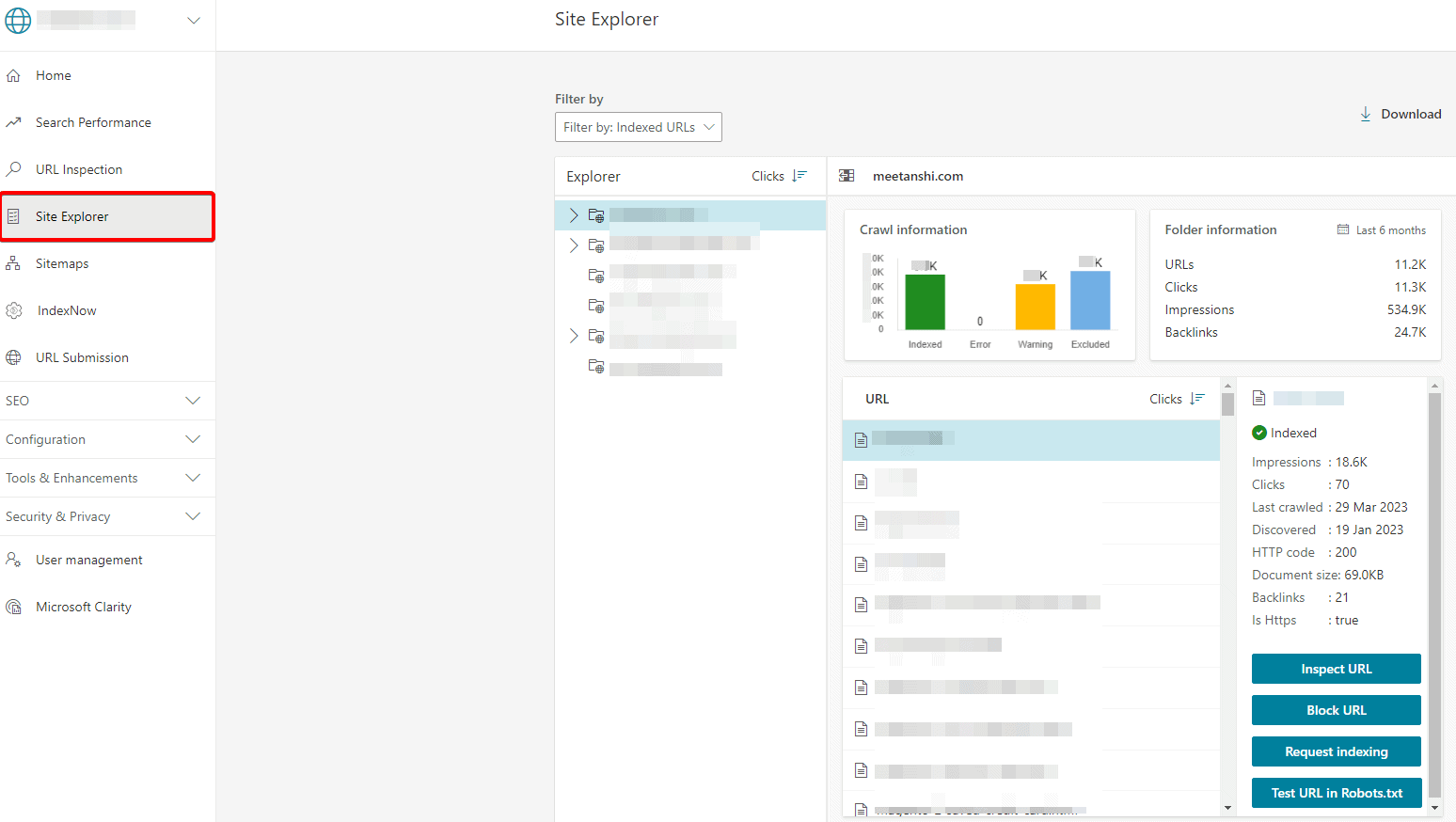 Site Explorer in Bing Webmaster Tools