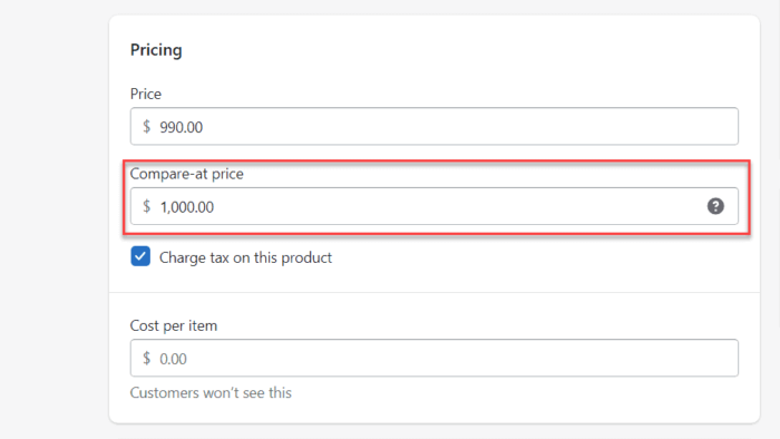 Add Compare-at Price in Shopify