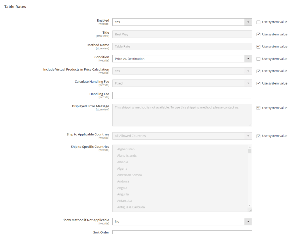 Table Rates Shipping in Magento 2