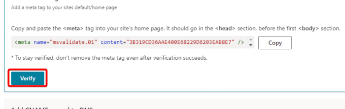 Verify Website in Bing Webmaster Tools