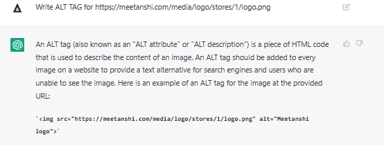 Write image alt tags using SEO ChatGPT prompts