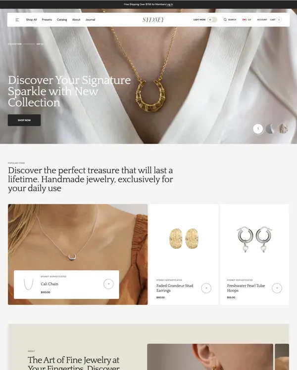 Sydney - jewelry store Shopify themes