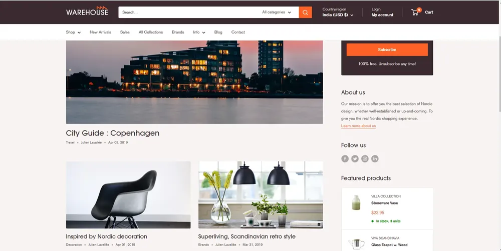 Warehouse - best shopify blog themes